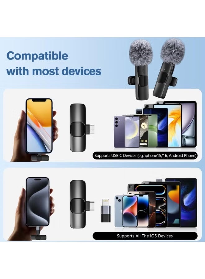 Wireless Lavalier Microphone for iPhone - Android, iPad, Tablet, Bluetooth Mini Microphone with Noise Cancellation for USB-C Android Phones and iPhones Video Recording - Interviews - Vlogging - Auto-Sync and Noise Cancellation - Image 4